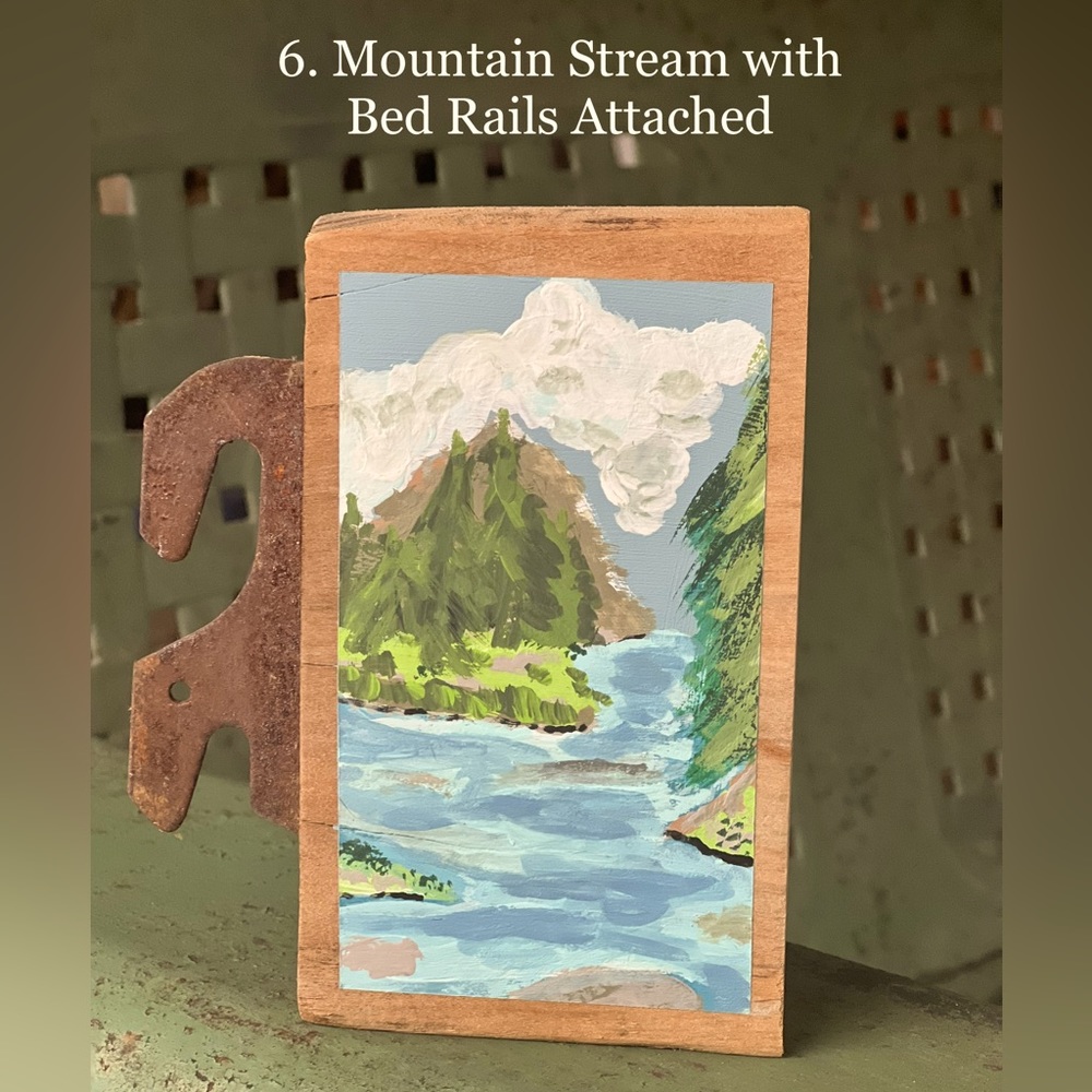 Small Mountain Stream Art | Acrylic on Wood, Shelf Decor, Home Office Artwork